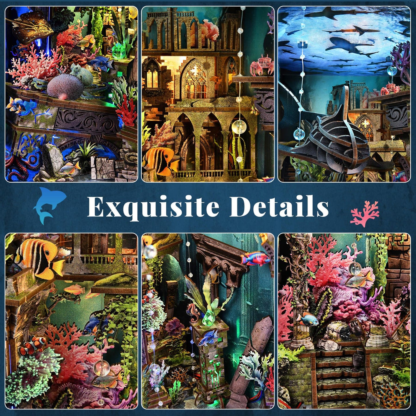 fifijoy Book Nook Kit – Atlantis-Inspired 3D Dollhouse with LED Light for Bookshelf Decor