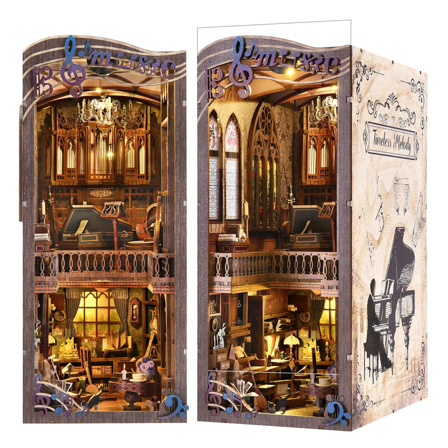 fifijoy Timeless Melody Book Nook Kit – 3D Wooden Puzzle with LED Light