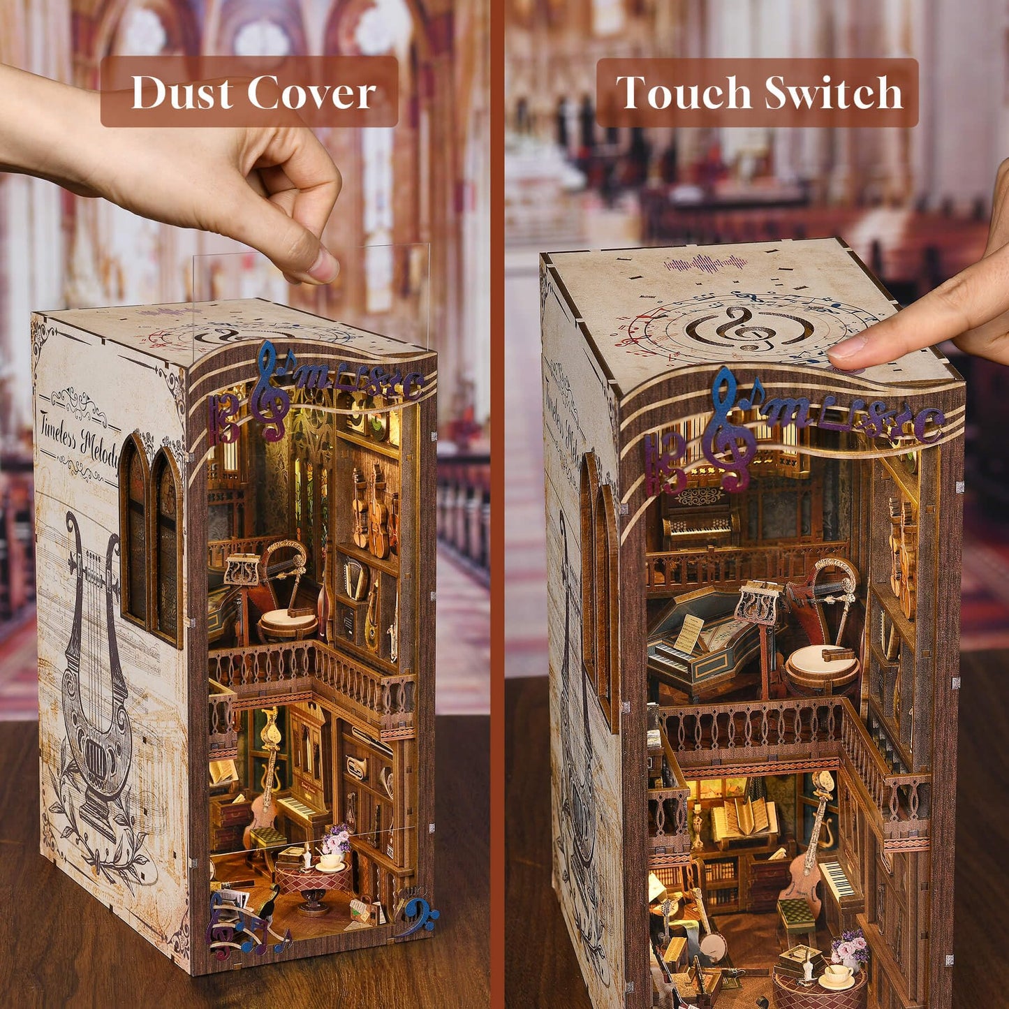 fifijoy Timeless Melody Book Nook Kit – 3D Wooden Puzzle with LED Light
