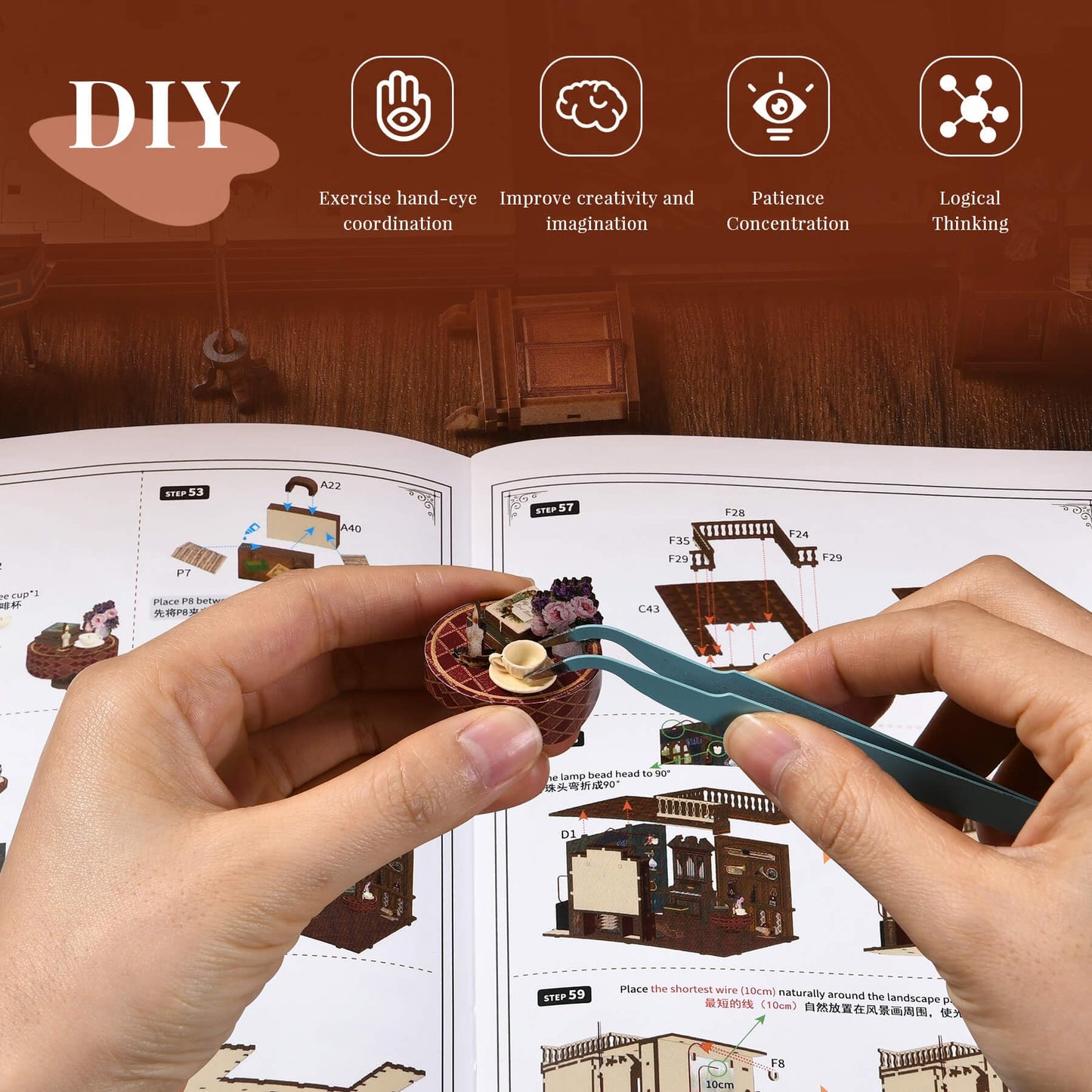 fifijoy Timeless Melody Book Nook Kit – 3D Wooden Puzzle with LED Light