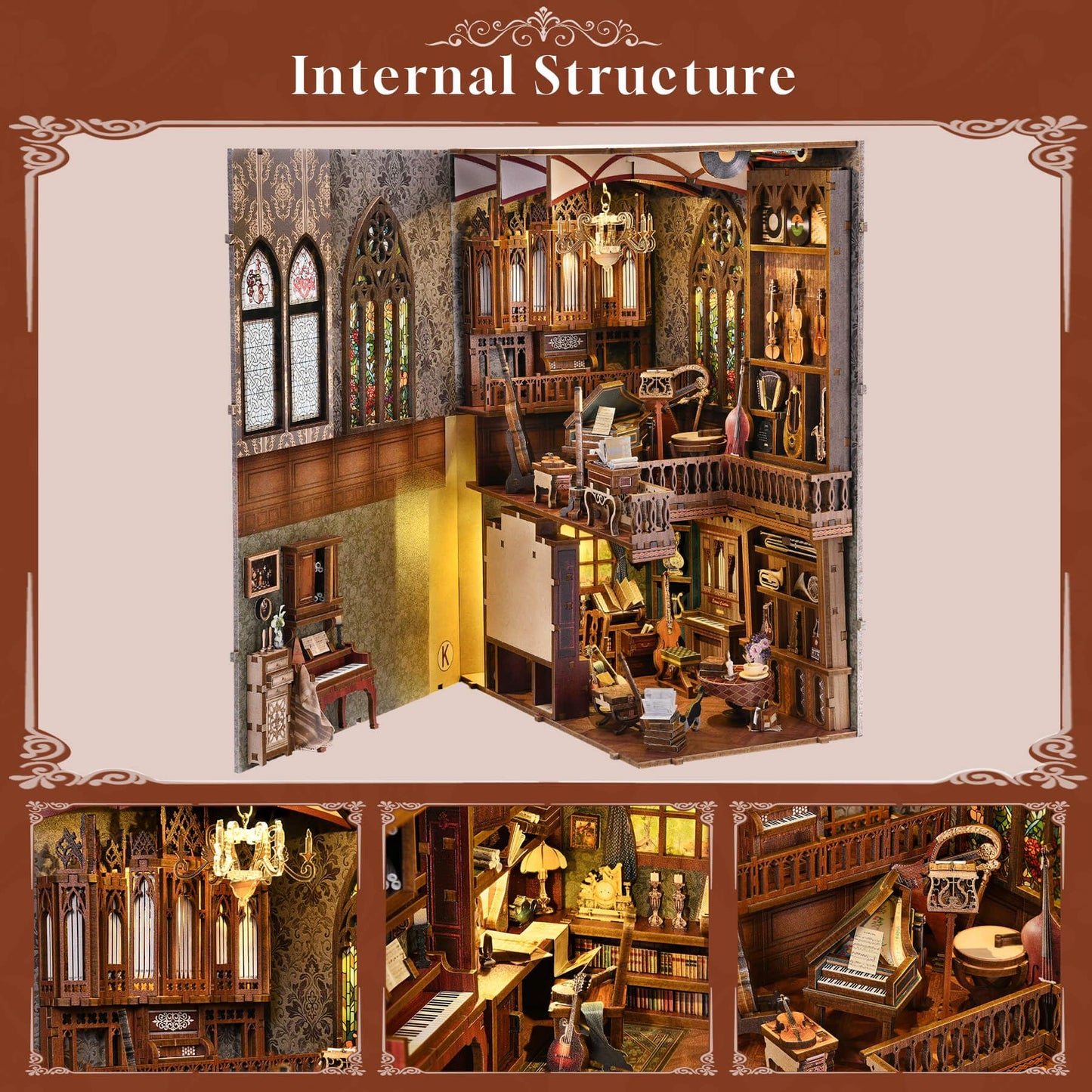 fifijoy Timeless Melody Book Nook Kit – 3D Wooden Puzzle with LED Light