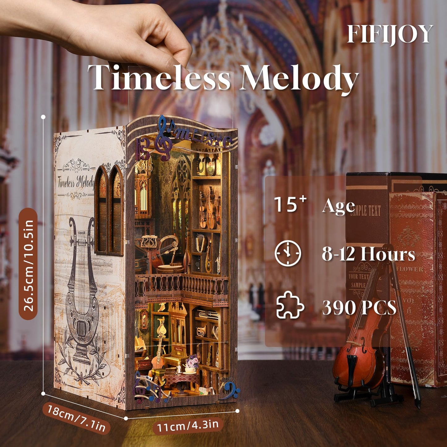 fifijoy Timeless Melody Book Nook Kit – 3D Wooden Puzzle with LED Light