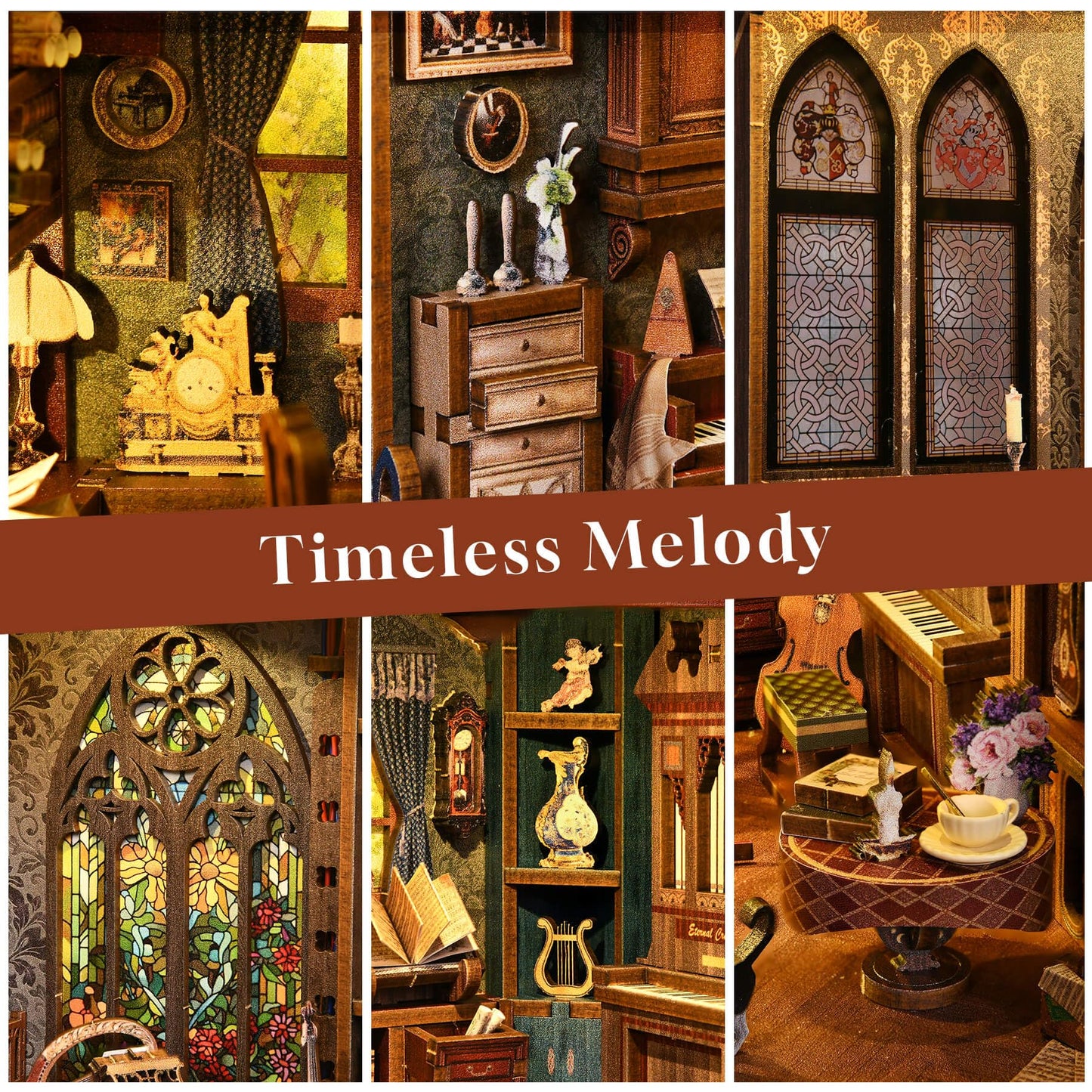fifijoy Timeless Melody Book Nook Kit – 3D Wooden Puzzle with LED Light