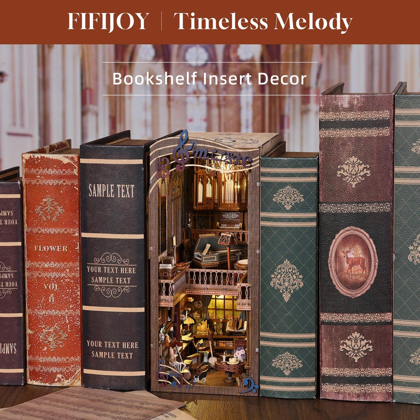 fifijoy Timeless Melody Book Nook Kit – 3D Wooden Puzzle with LED Light