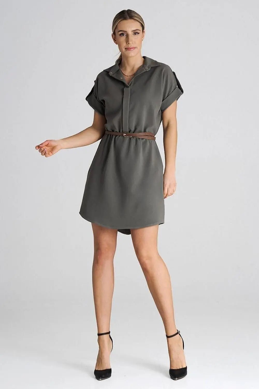 Figl Loose-Fit Daydress with Collar and Short Sleeves