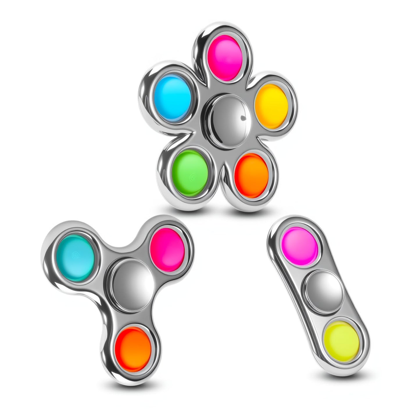 FIGROL Fidget Toys 3 Pack – Pop Fidget Spinner for Stress Relief & Focus (Silver)