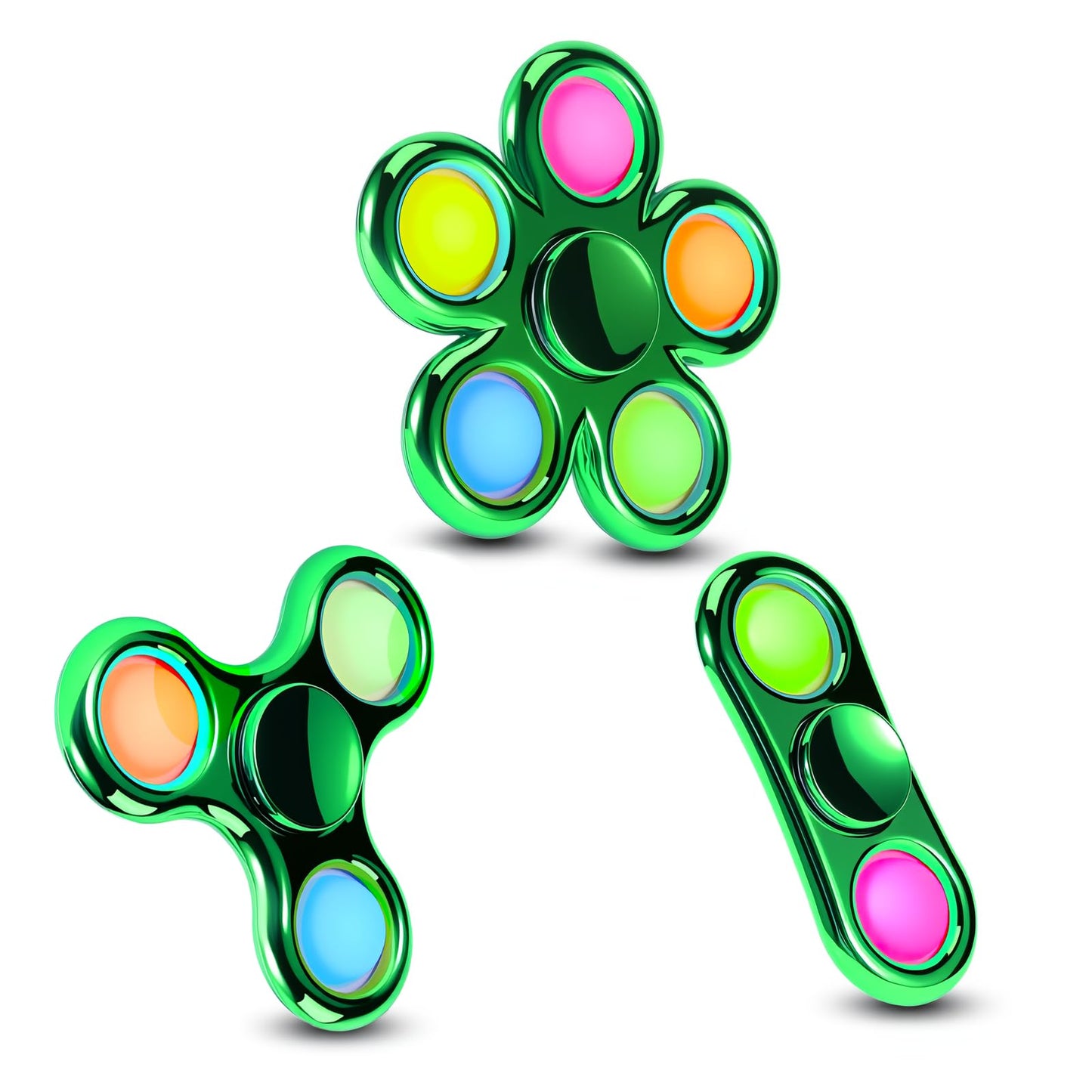 FIGROL 3-Pack Pop Fidget Spinner Green – Stress Relief & Sensory Toy for Kids & Adults