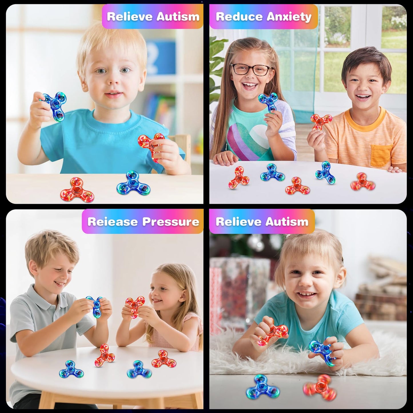 FIGROL Fidget Spinner 2 Pack: Light Up & Glow-in-the-Dark Spinners for Kids