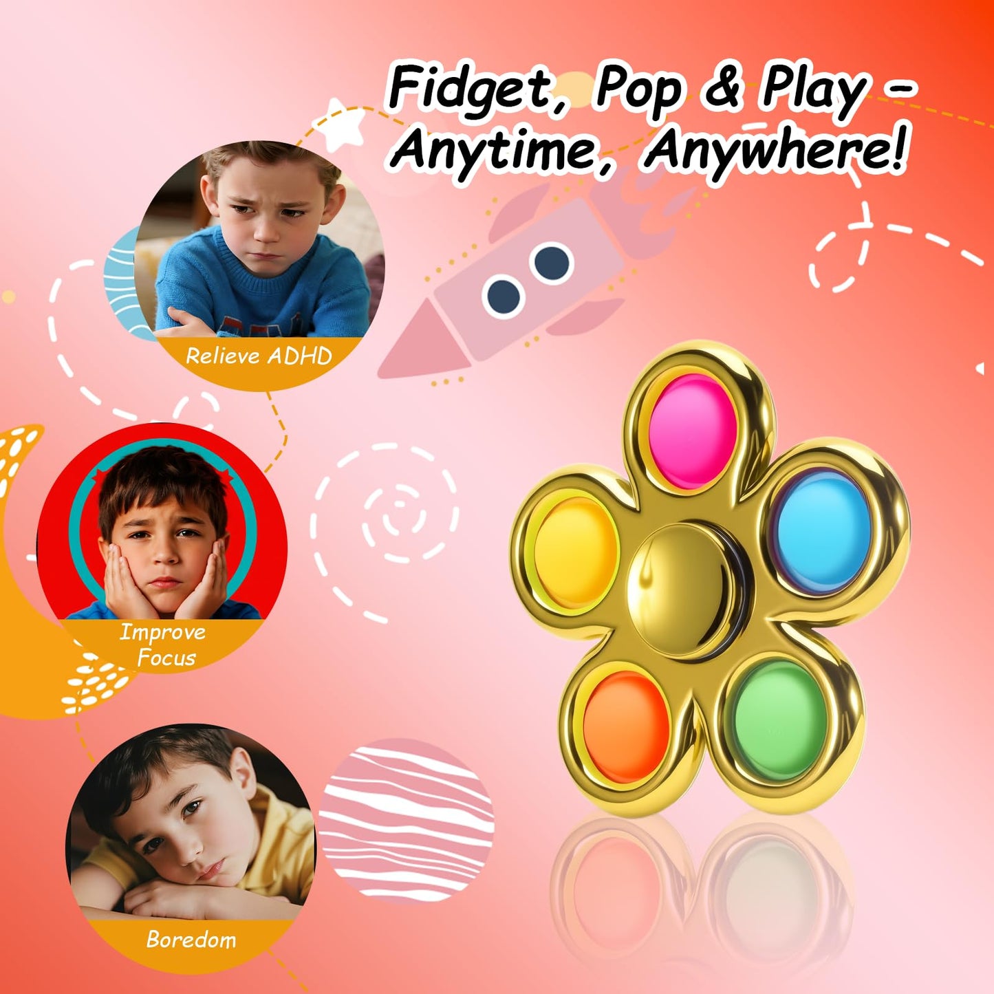 FIGROL 3 Pack Pop Fidget Spinners – Sensory Toys for Kids & Teens | Focus & Calm