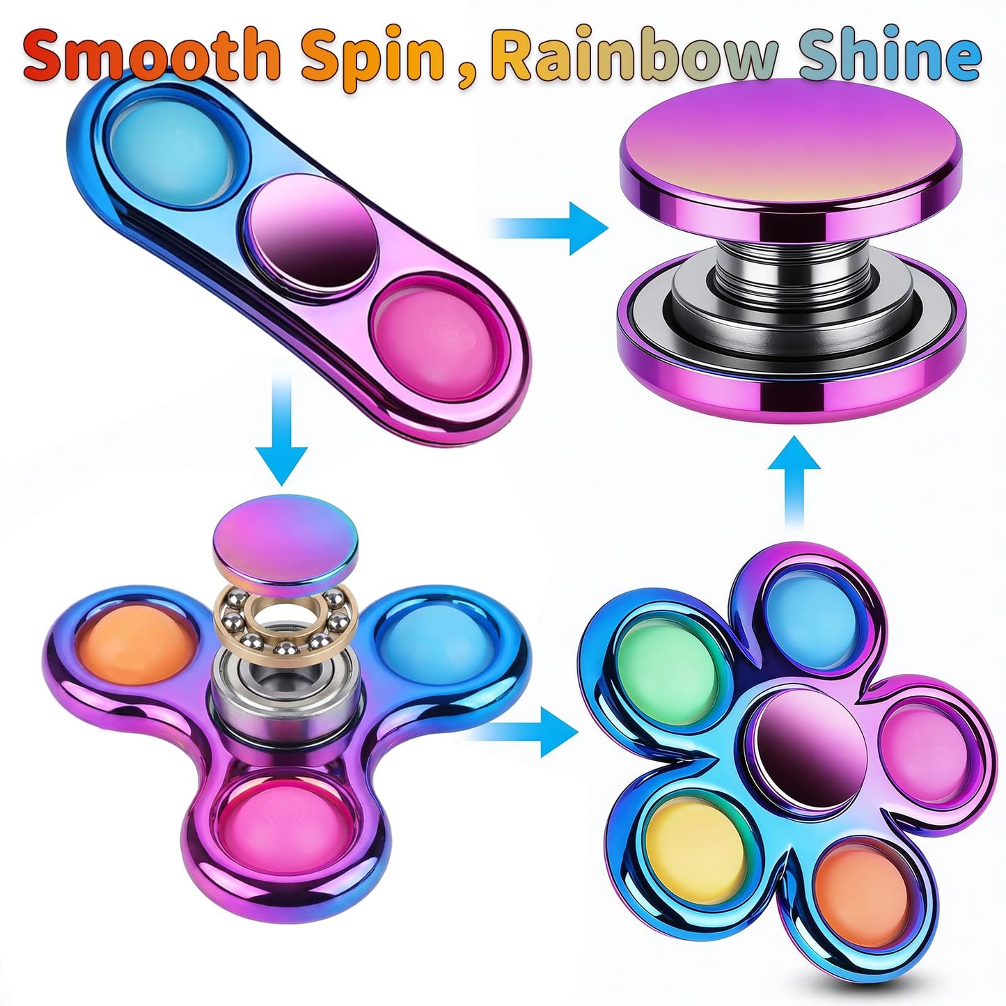 Figrol Fidget Toys 3 Pack – Pop Fidget Spinners for Stress Relief & Focus