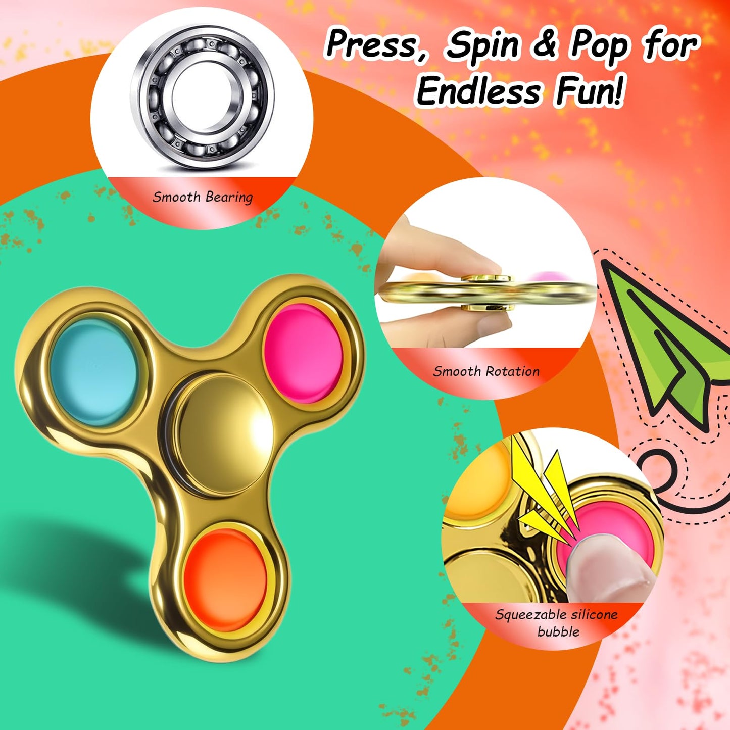 FIGROL 3 Pack Pop Fidget Spinners – Sensory Toys for Kids & Teens | Focus & Calm
