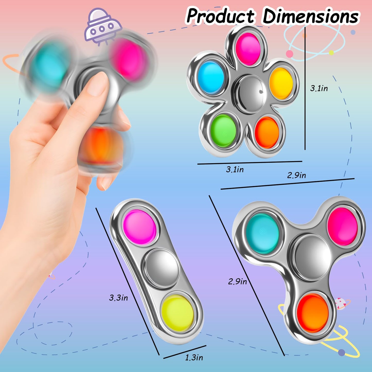 FIGROL Fidget Toys 3 Pack – Pop Fidget Spinner for Stress Relief & Focus (Silver)