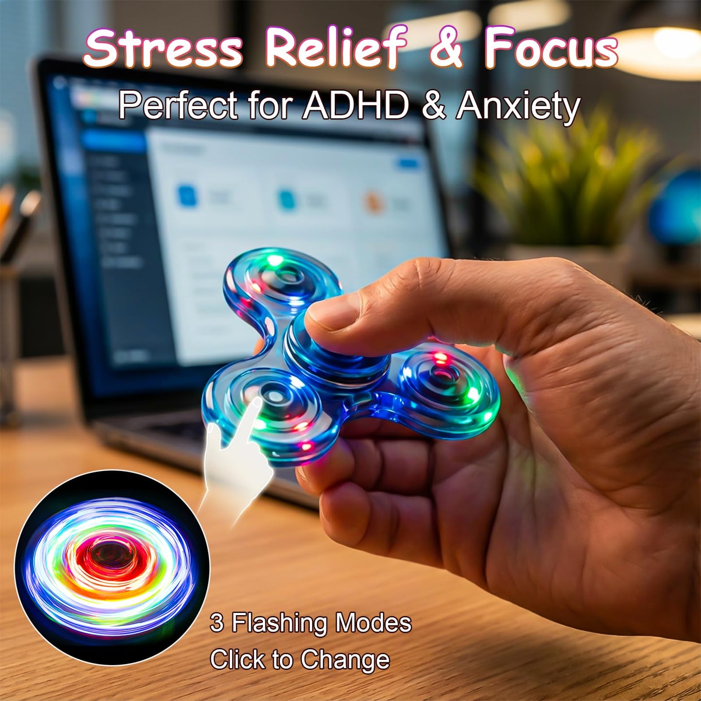 Figrol Fidget Toys 3 Pack – Light-Up Spinner for Stress Relief & Focus