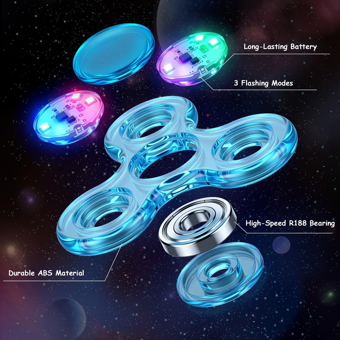 Figrol Fidget Toys 3 Pack – Light-Up Spinner for Stress Relief & Focus