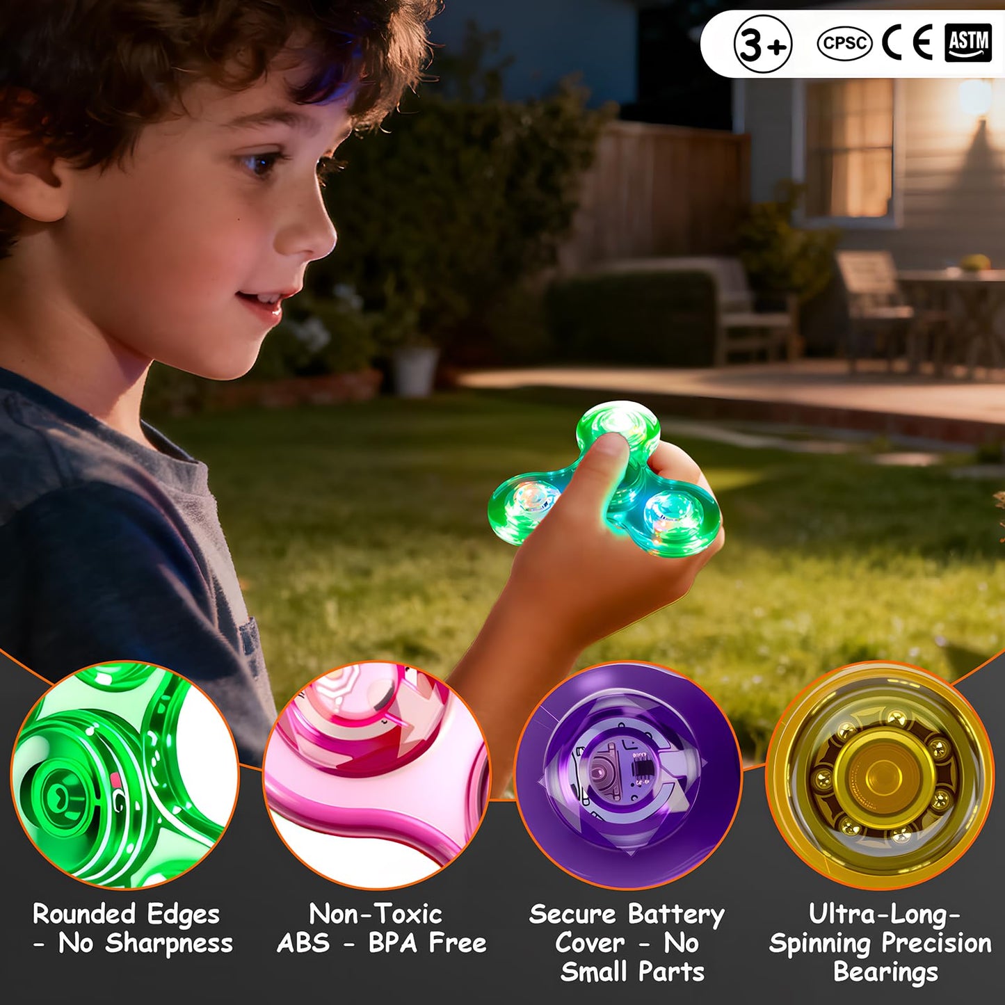 Figrol Fidget Toys 6 Pack — Light Up Spinner for Focus, Calm, and Sensory Play