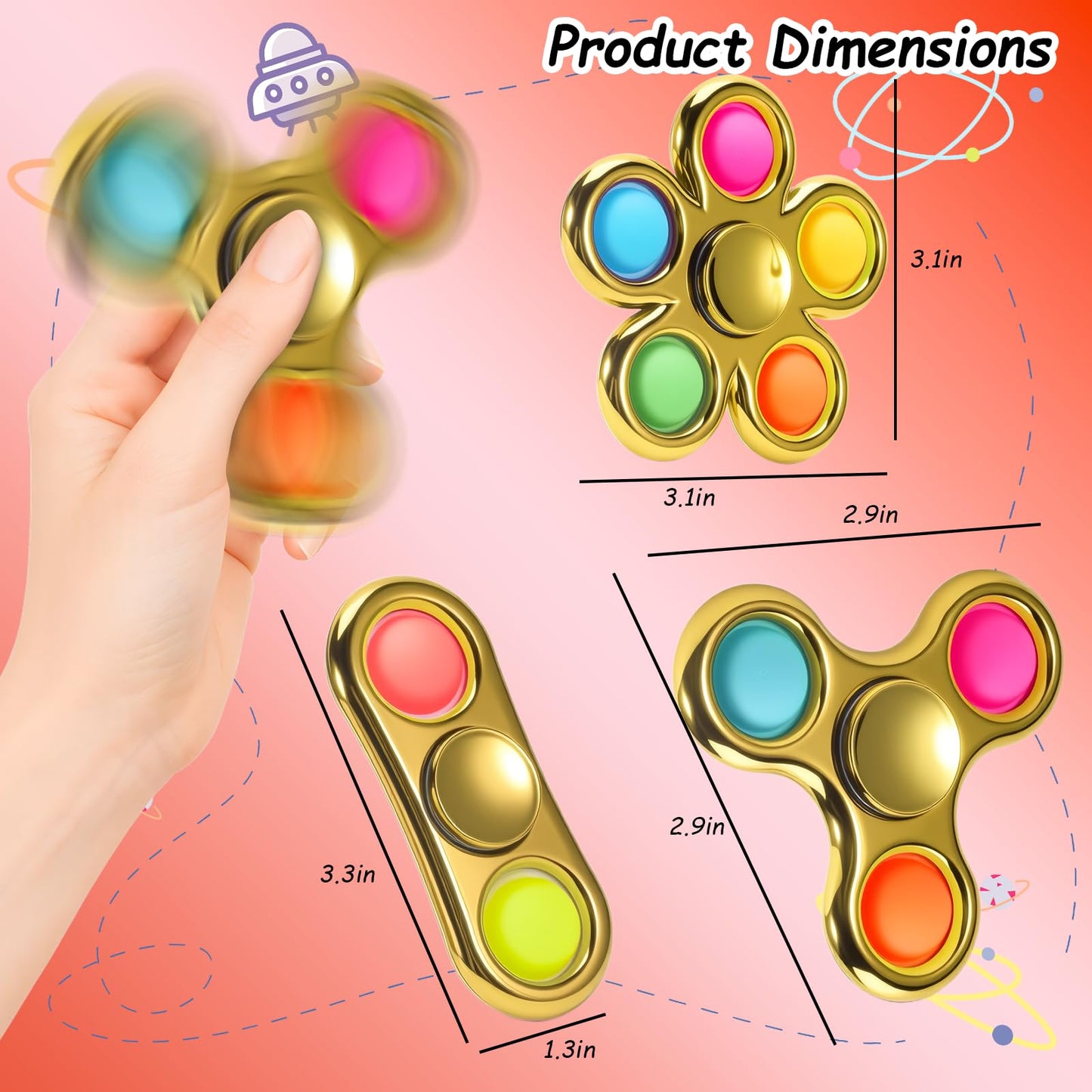 FIGROL 3 Pack Pop Fidget Spinners – Sensory Toys for Kids & Teens | Focus & Calm