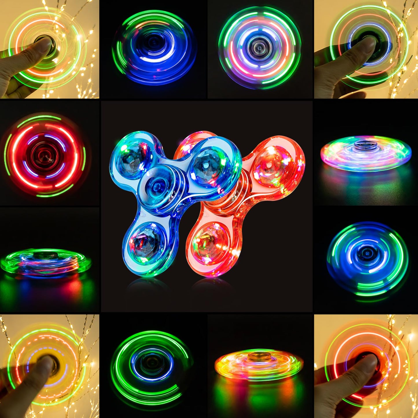 FIGROL Fidget Spinner 2 Pack: Light Up & Glow-in-the-Dark Spinners for Kids