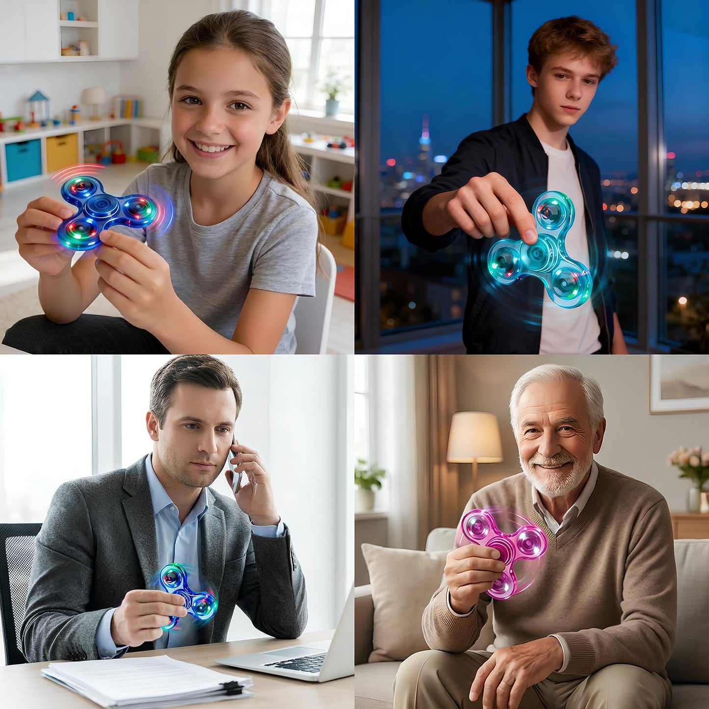 Figrol Fidget Toys 3 Pack – Light-Up Spinner for Stress Relief & Focus