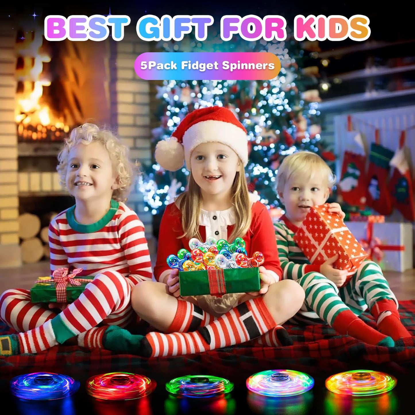 FIGROL 5-Pack Light Up Fidget Spinners – Glow in the Dark Party Favors & Classroom Prizes