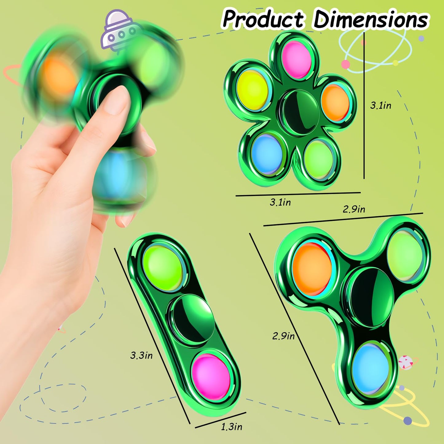 FIGROL 3-Pack Pop Fidget Spinner Green – Stress Relief & Sensory Toy for Kids & Adults