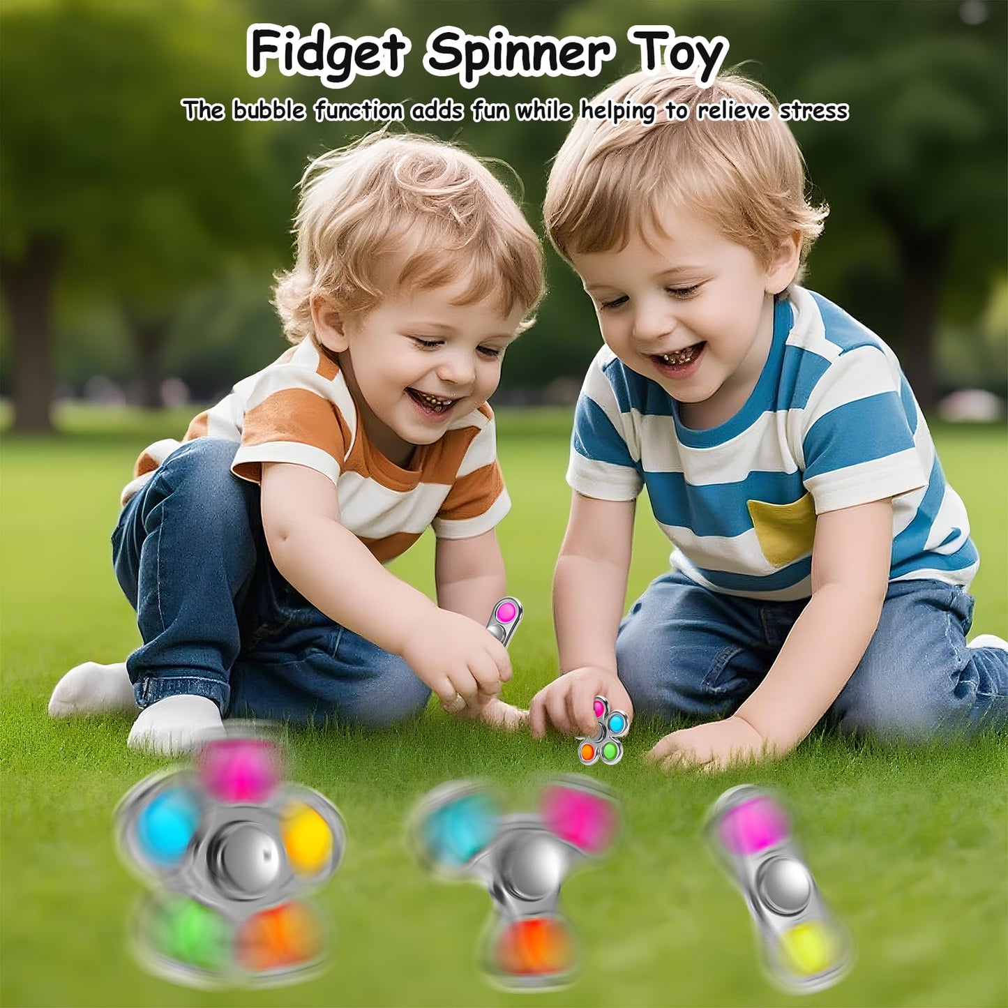 FIGROL Fidget Toys 3 Pack – Pop Fidget Spinner for Stress Relief & Focus (Silver)