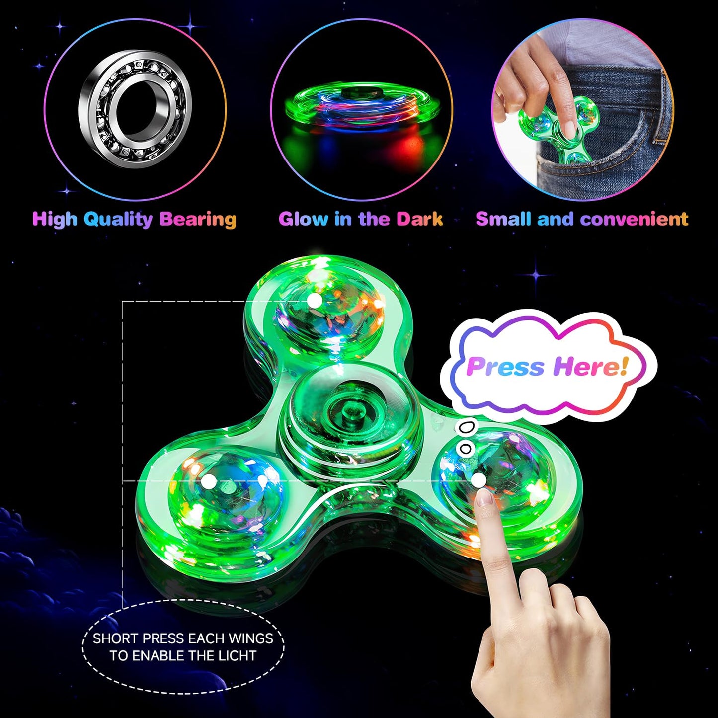 FIGROL 5-Pack Light Up Fidget Spinners – Glow in the Dark Party Favors & Classroom Prizes