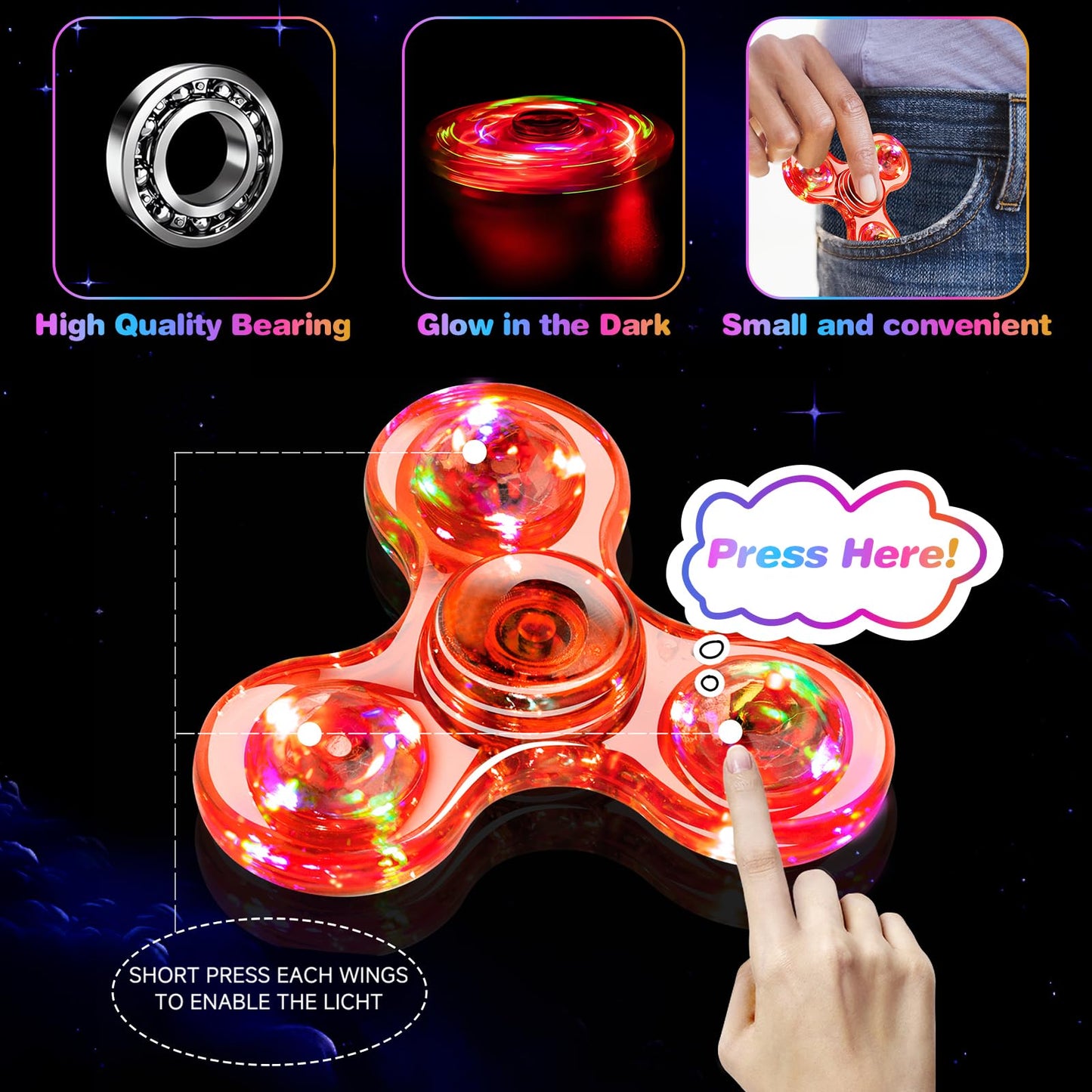 FIGROL Fidget Spinner 2 Pack: Light Up & Glow-in-the-Dark Spinners for Kids