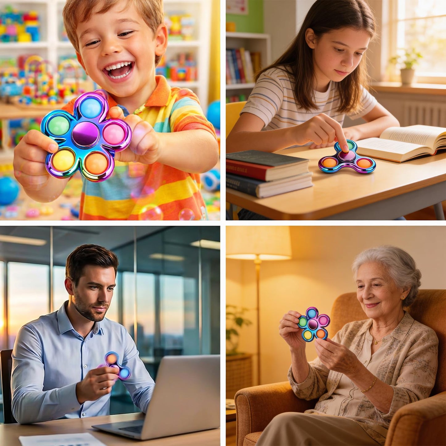 Figrol Fidget Toys 3 Pack – Pop Fidget Spinners for Stress Relief & Focus