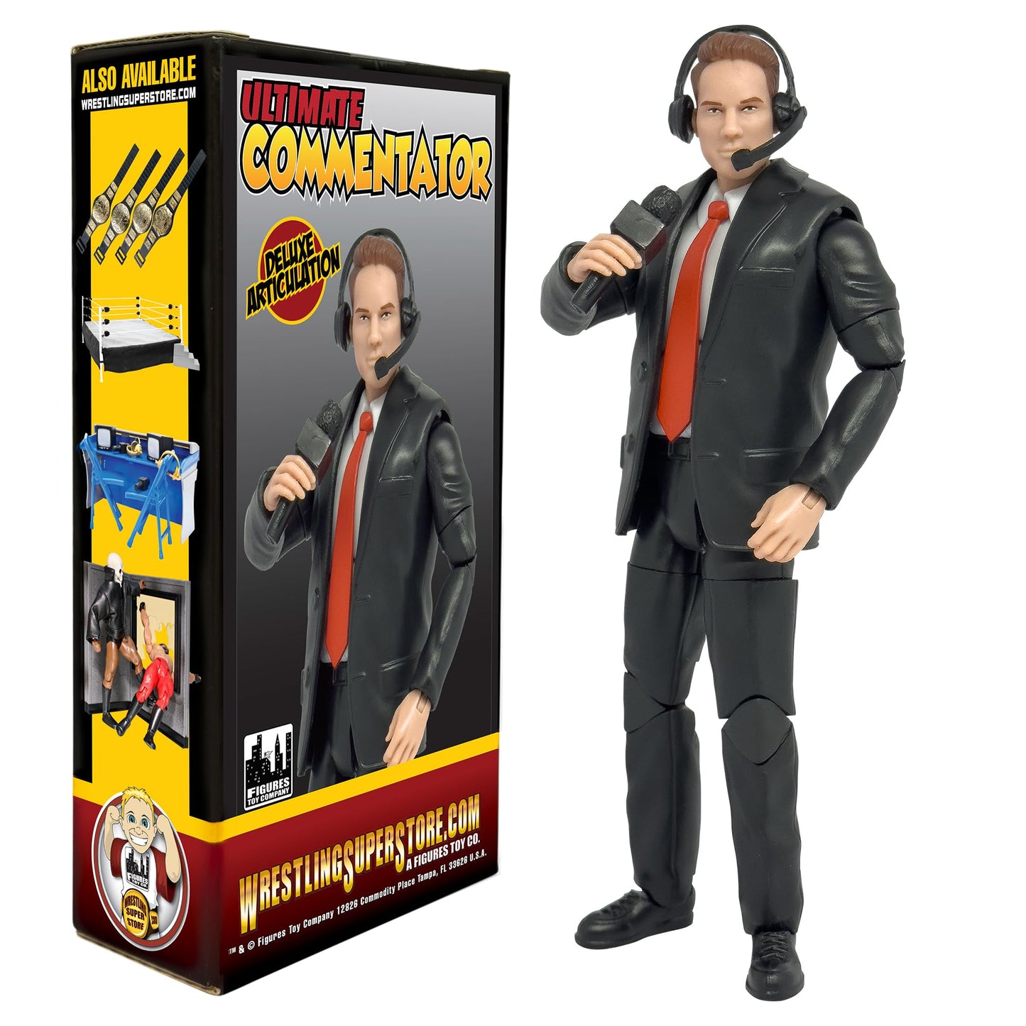Ultimate Commentator Announcer with Deluxe Articulation for WWE & AEW Action Figures | Figures Toy Company