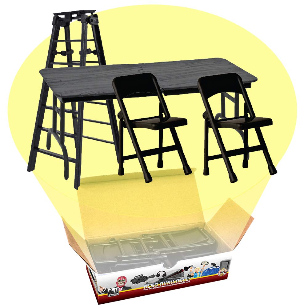 Figures Toy Company Ultimate Ladder, Table & Chairs Black Playset for Wrestling Figures