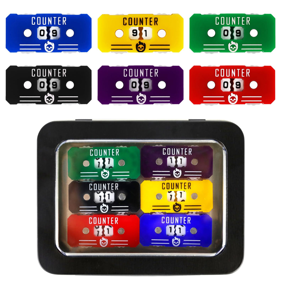 FIGURESLAB 6Pcs MTG Life Counter with Metal Box | Twin-Digit Life Tracker for MTG & Tabletop Games