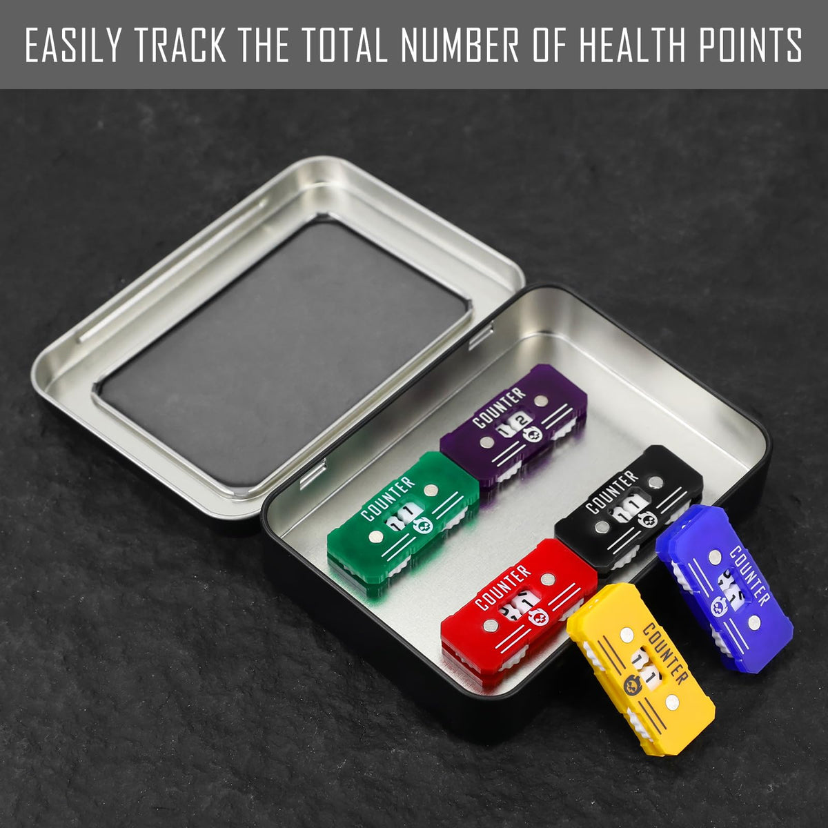FIGURESLAB 6Pcs MTG Life Counter with Metal Box | Twin-Digit Life Tracker for MTG & Tabletop Games