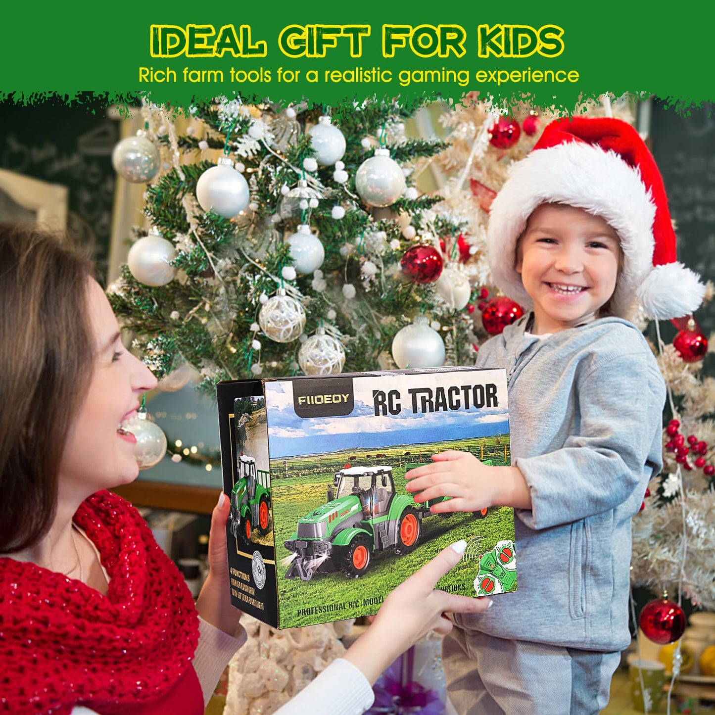 FIIOEOY Remote Control Tractor Toy Set with Trailer and Farm Accessories