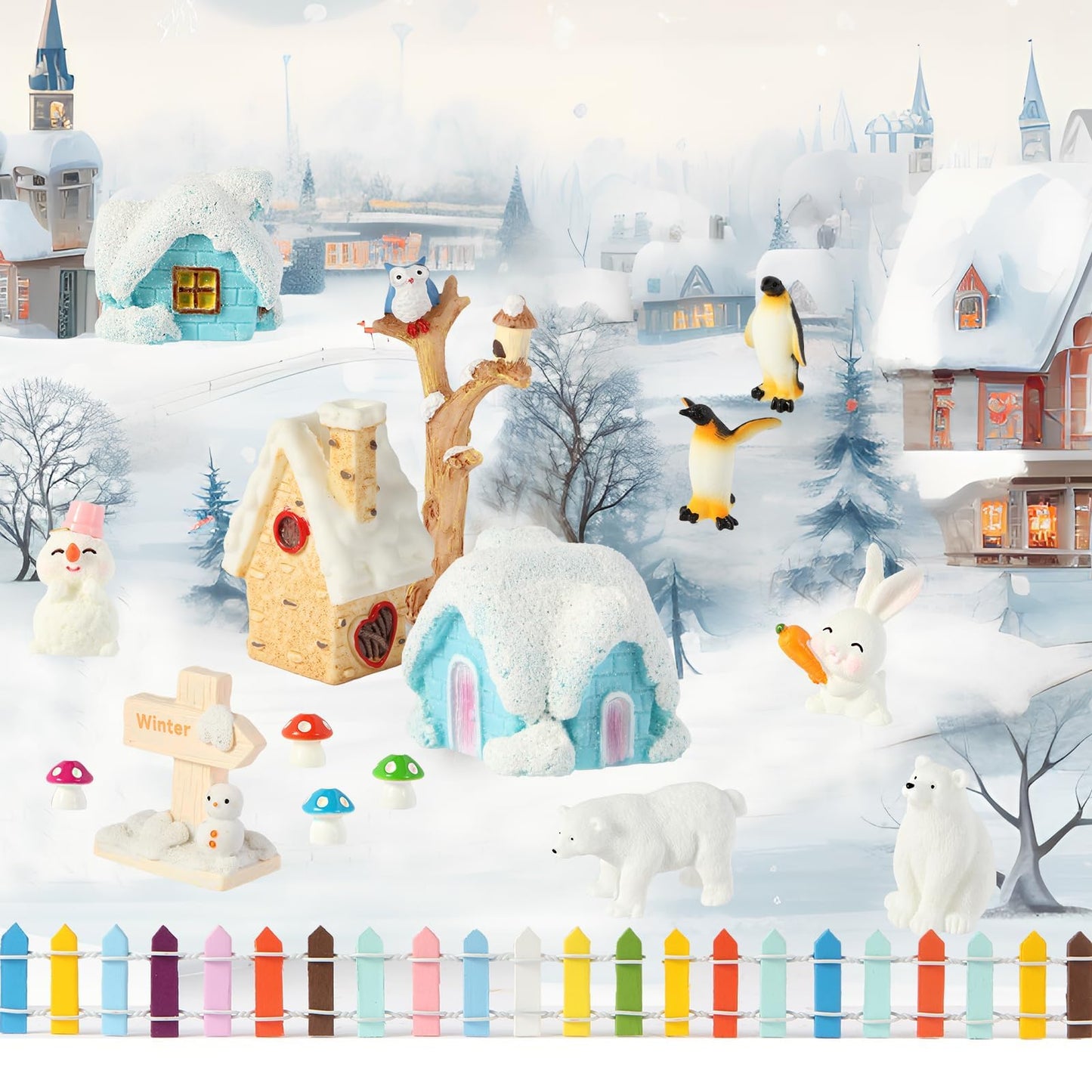 FIIOEOY Snow Sensory Bin - Winter Sand Art Kit with Arctic Figures for Kids