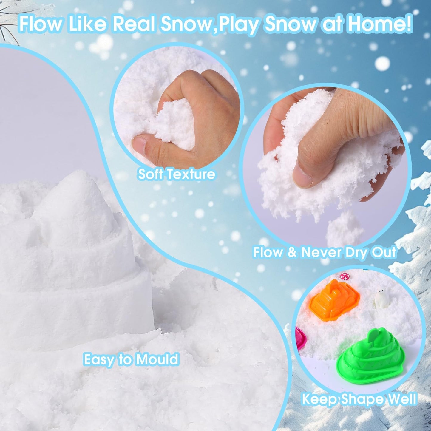 FIIOEOY Snow Sensory Bin - Winter Sand Art Kit with Arctic Figures for Kids