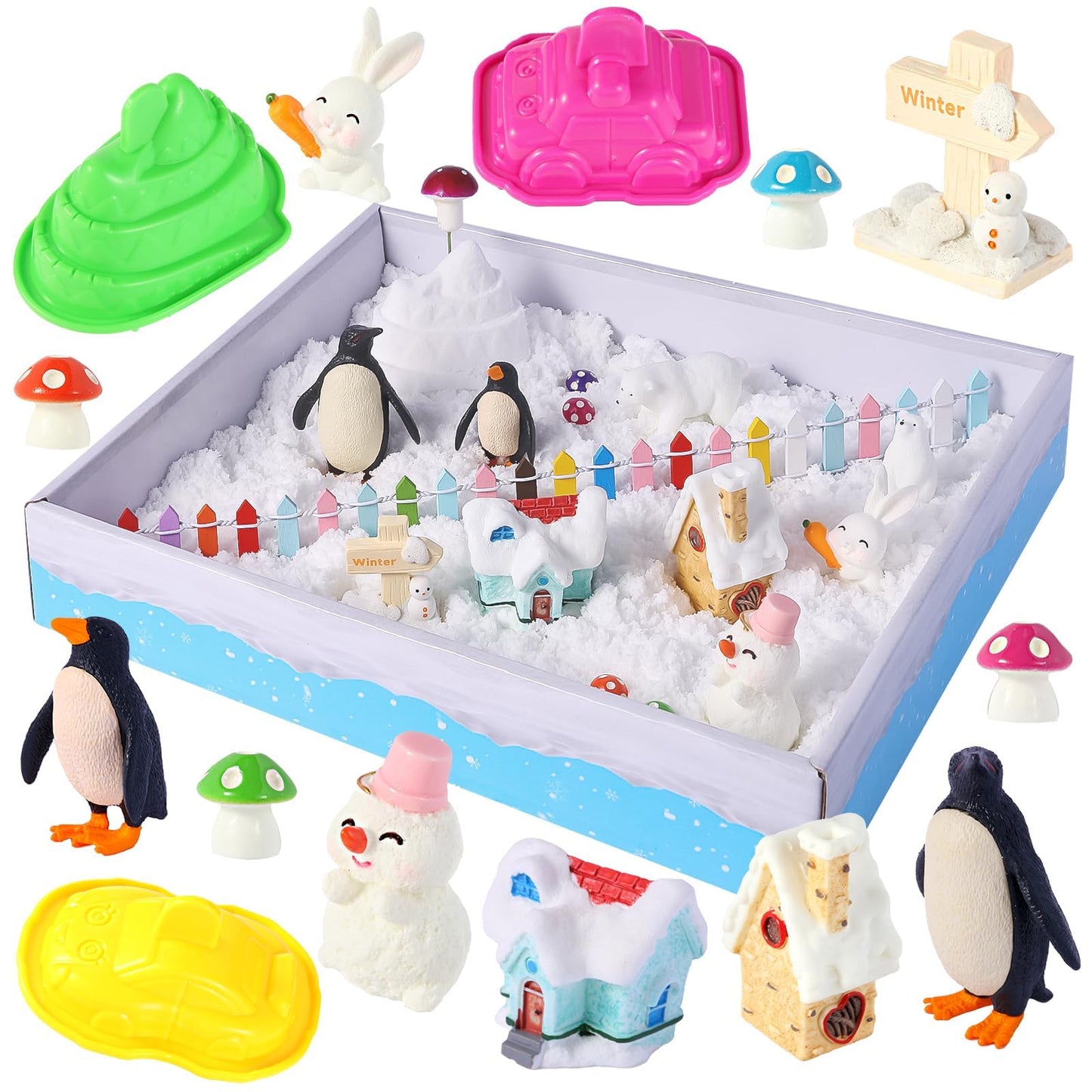 FIIOEOY Snow Sensory Bin - Winter Sand Art Kit with Arctic Figures for Kids