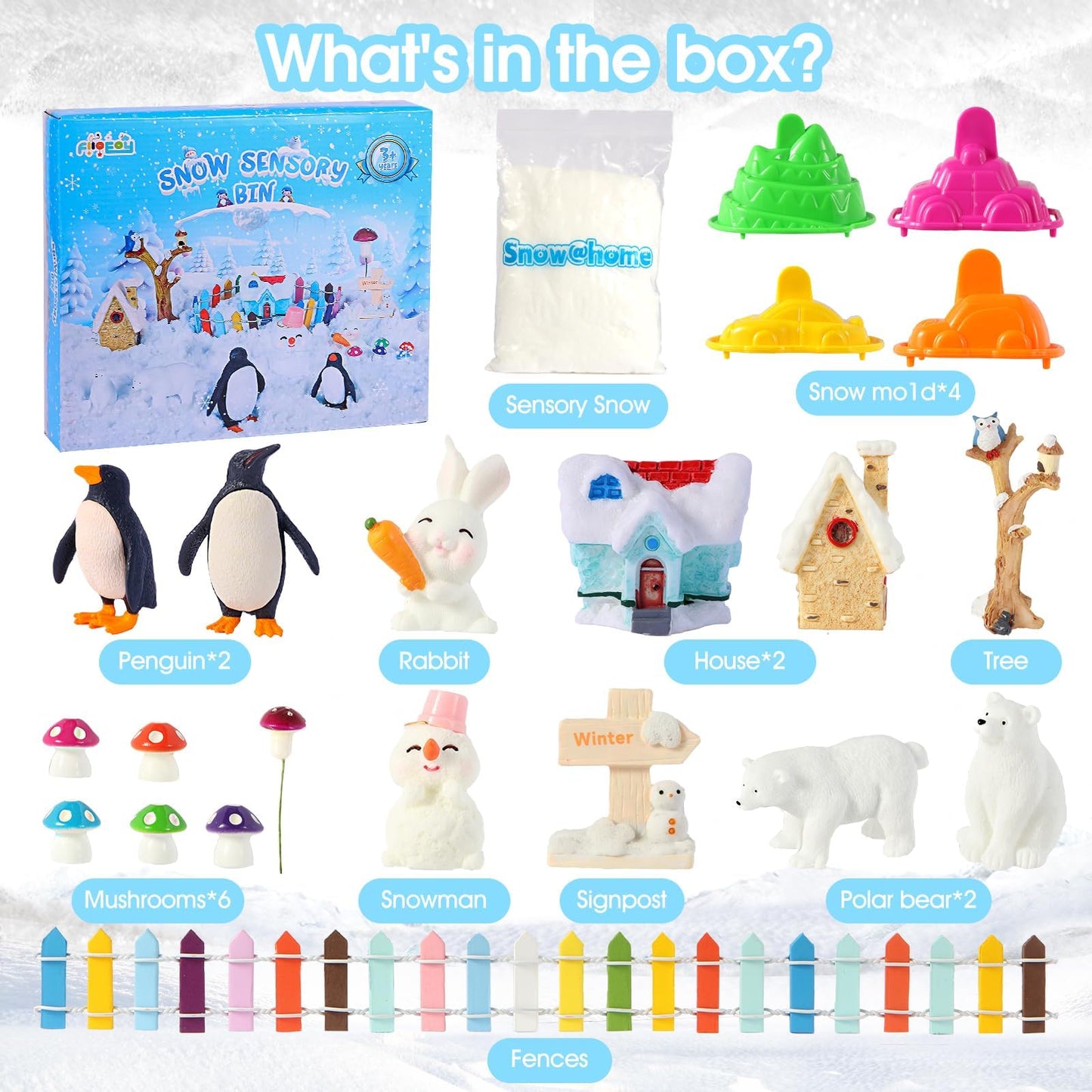 FIIOEOY Snow Sensory Bin - Winter Sand Art Kit with Arctic Figures for Kids