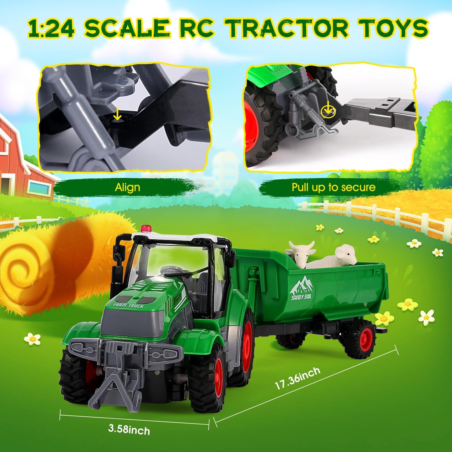 FIIOEOY Remote Control Tractor Toy Set with Trailer and Farm Accessories