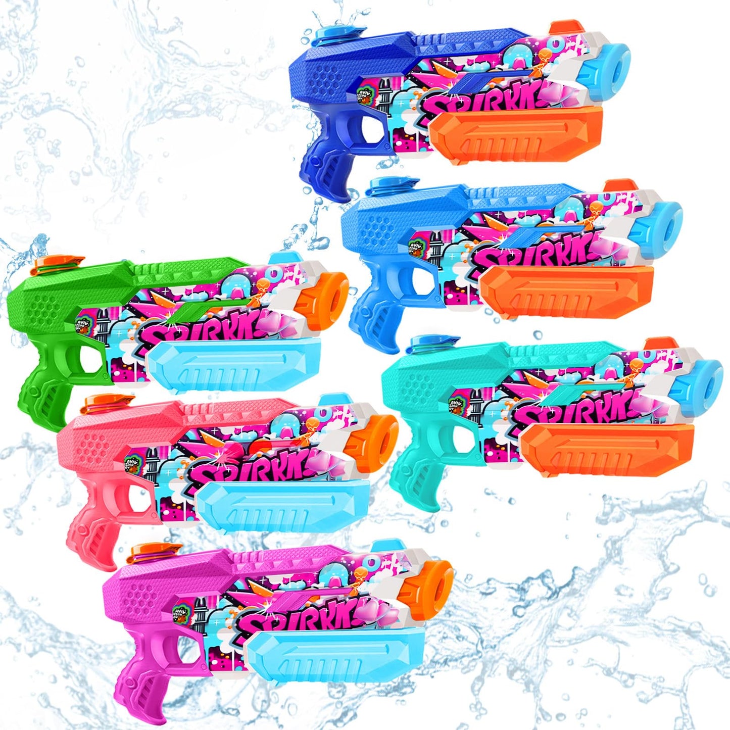 Fikamd 6-Pack Water Guns 600cc – High-Capacity Soaker Blasters for Adults & Kids (Long Range 28-32ft)