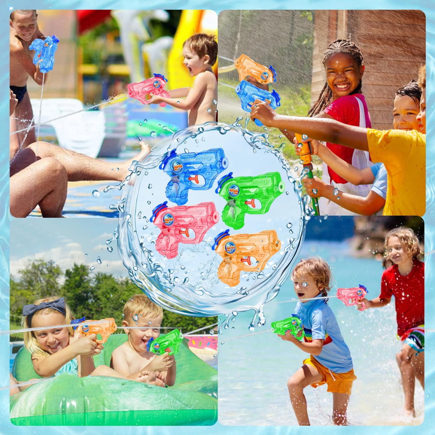 Fikamd Mini Water Guns 4-Pack — Safe, Long-Range 20–23ft Blasters for Kids