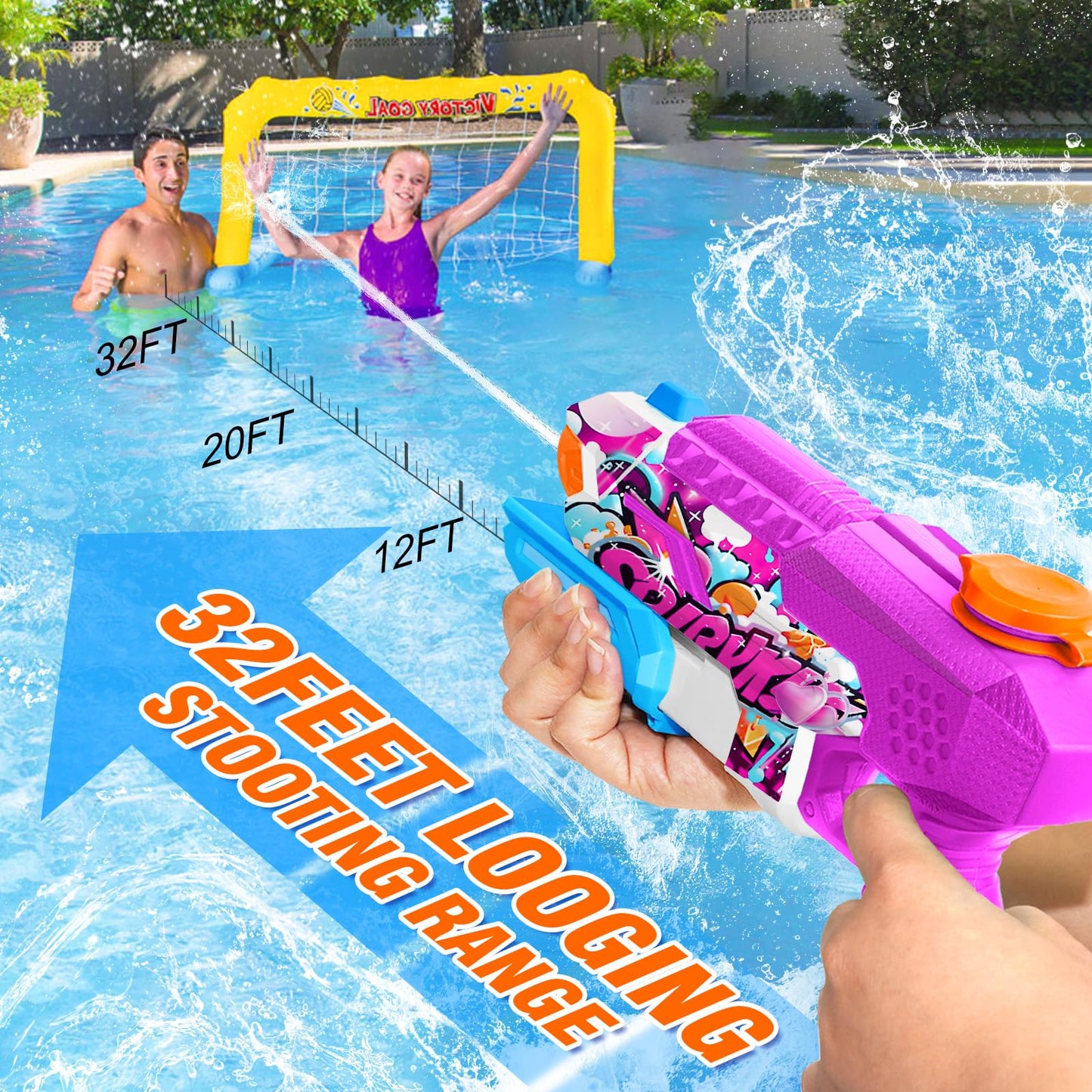 Fikamd 6-Pack Water Guns 600cc – High-Capacity Soaker Blasters for Adults & Kids (Long Range 28-32ft)