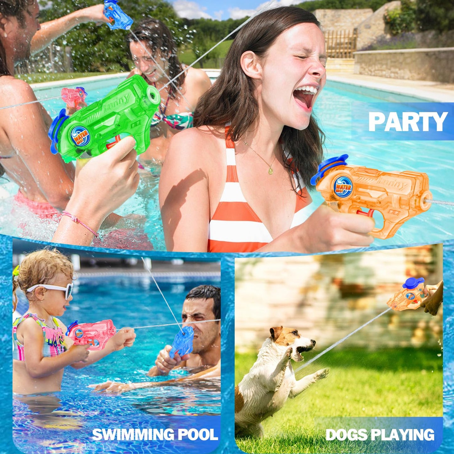 Fikamd Mini Water Guns 4-Pack — Safe, Long-Range 20–23ft Blasters for Kids