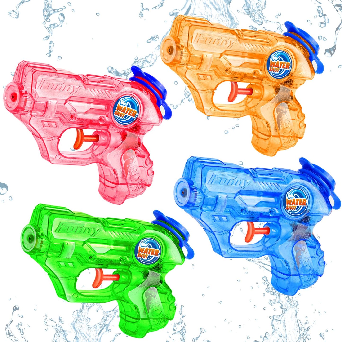 Fikamd Mini Water Guns 4-Pack — Safe, Long-Range 20–23ft Blasters for Kids