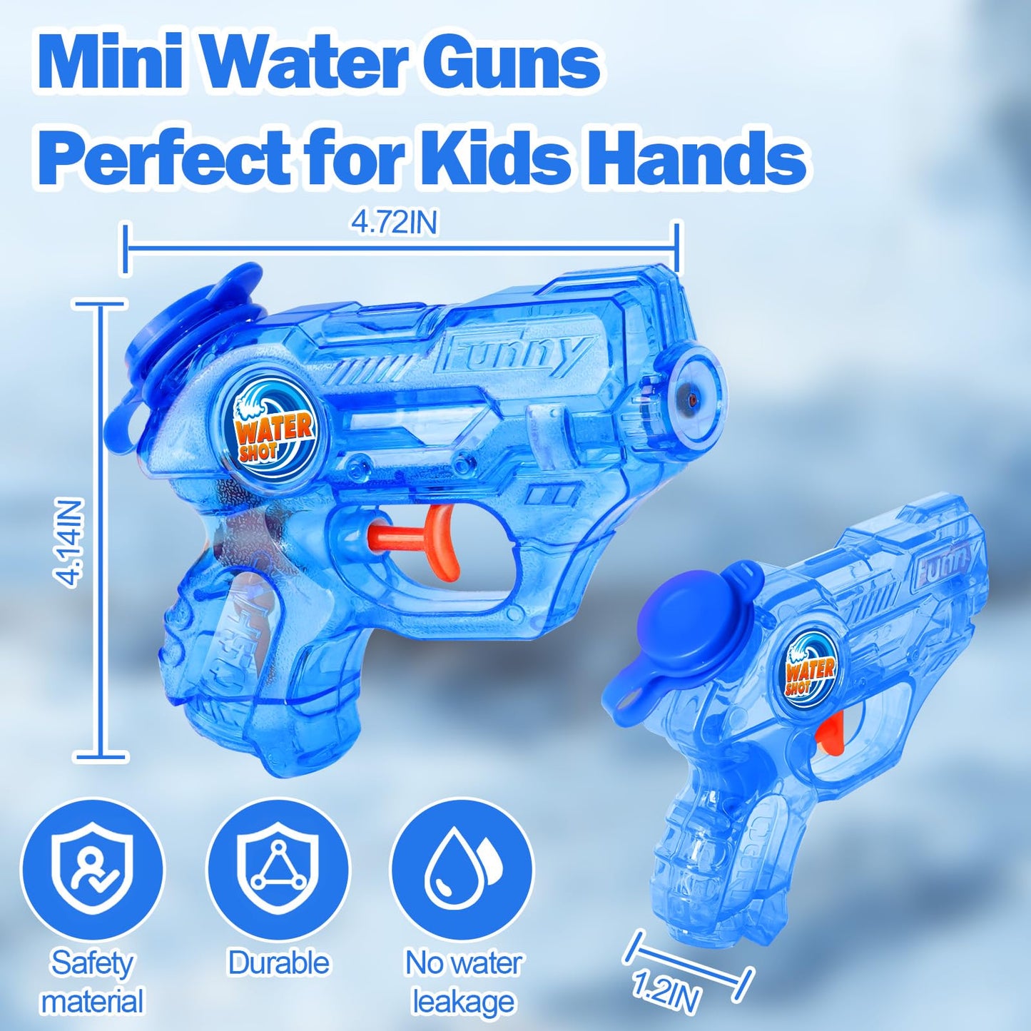 Fikamd Mini Water Guns 4-Pack — Safe, Long-Range 20–23ft Blasters for Kids