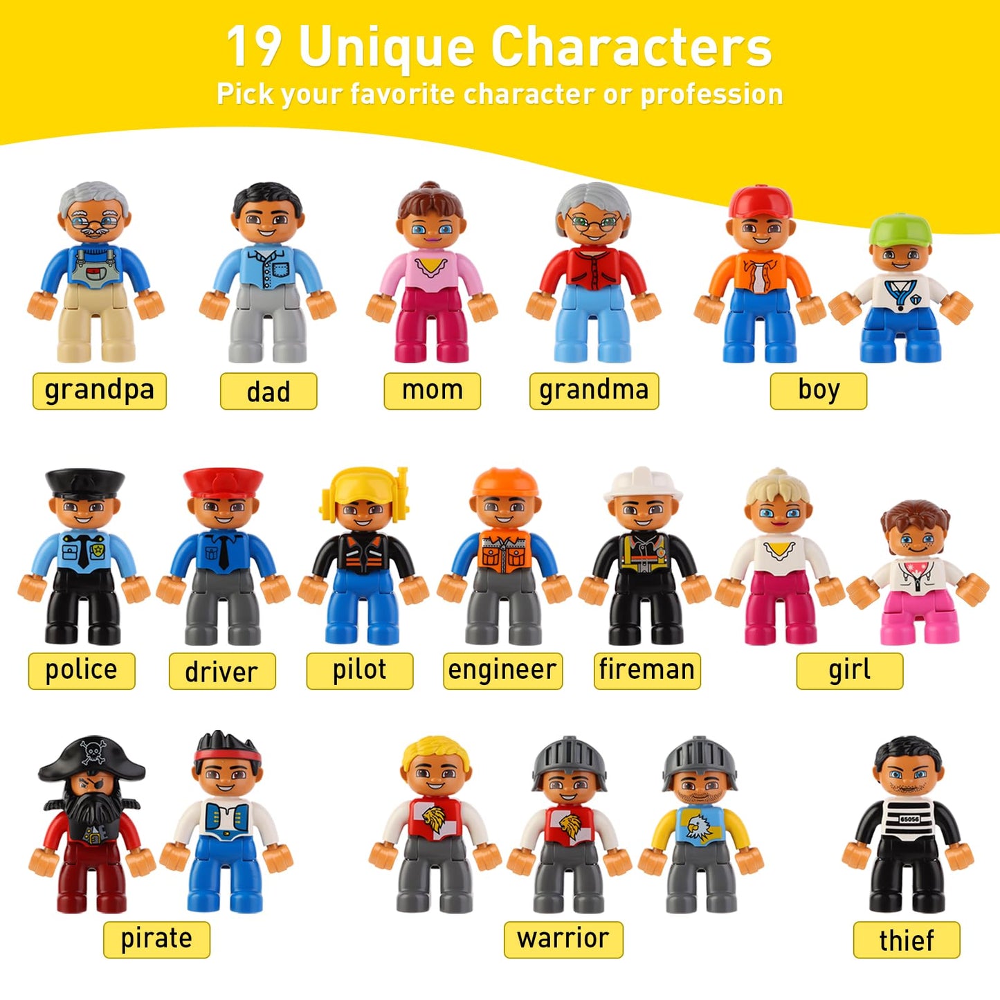 FILDANCO Minifigures Pack – 19 Pcs Community Figures for Building Blocks