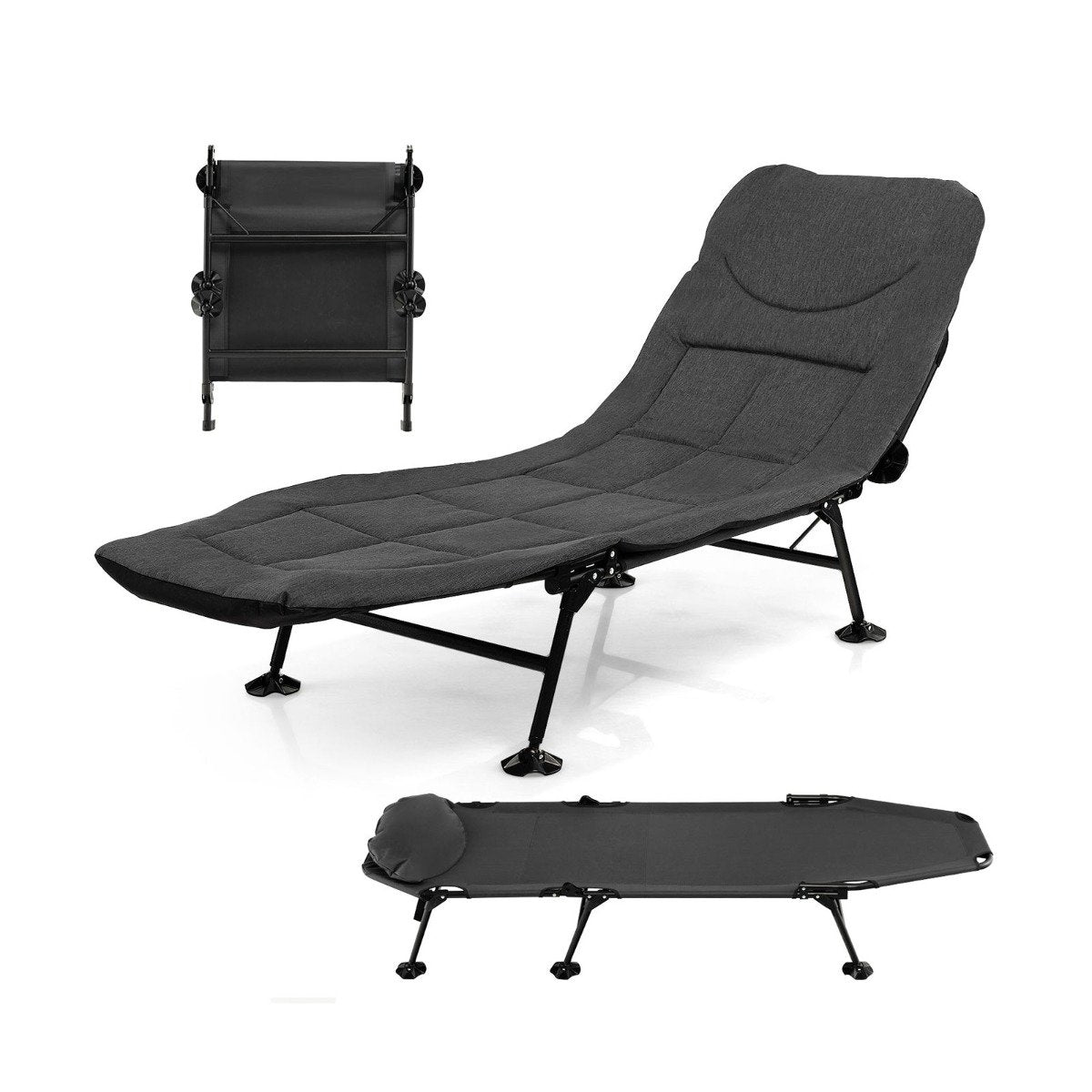 Folding Camping Cot with Detachable Mattress and 6-Position Adjustable Backrest-Navy