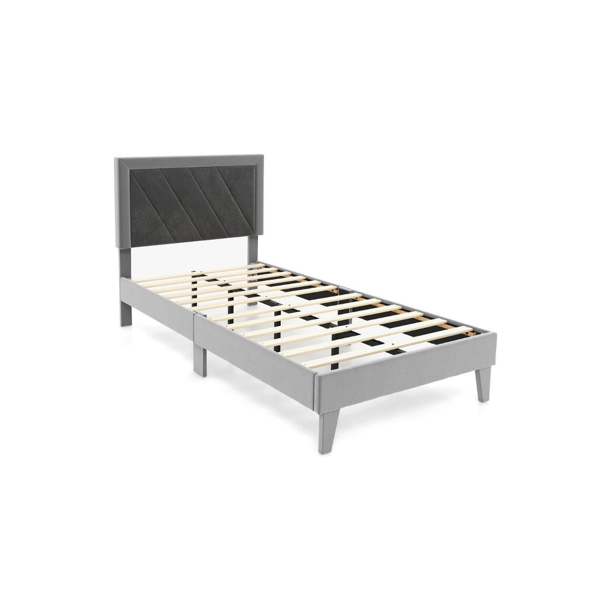Single/Double Platform Bed with High Headboard &12 Wooden Slats-Double Size