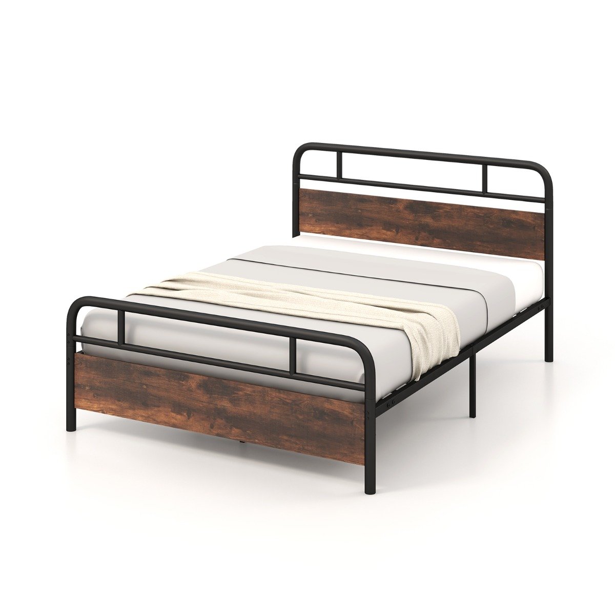 Single/Double/King Bed Frame with Industrial Headboard-Double Size