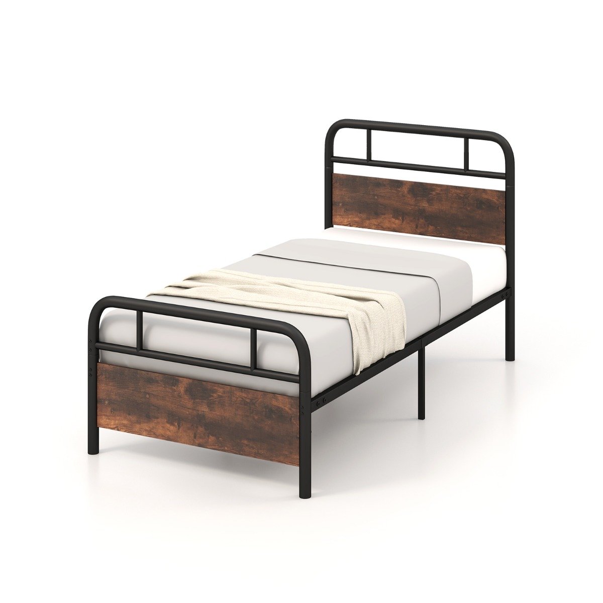 Single/Double/King Bed Frame with Industrial Headboard-Double Size