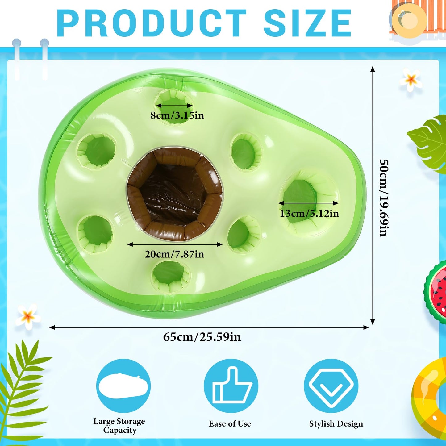 FillTouch Avocado Flamingo Pool Drink Float – 8-Slot Storage & Built-In Tray
